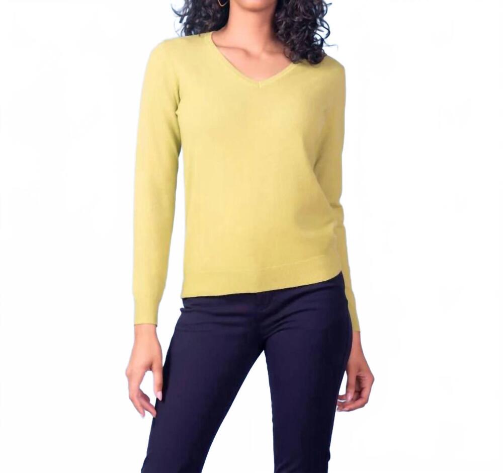 NEW ALISON SHERI essential long sleeve v-neck sweater in lime
